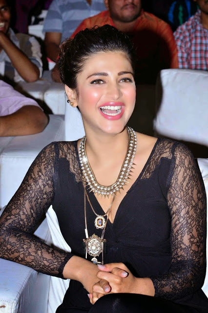 Shruthi Hassan In Black Dress At Movie Audio Release Event 116